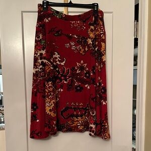 Anthropologie Red Floral A-Line Skirt